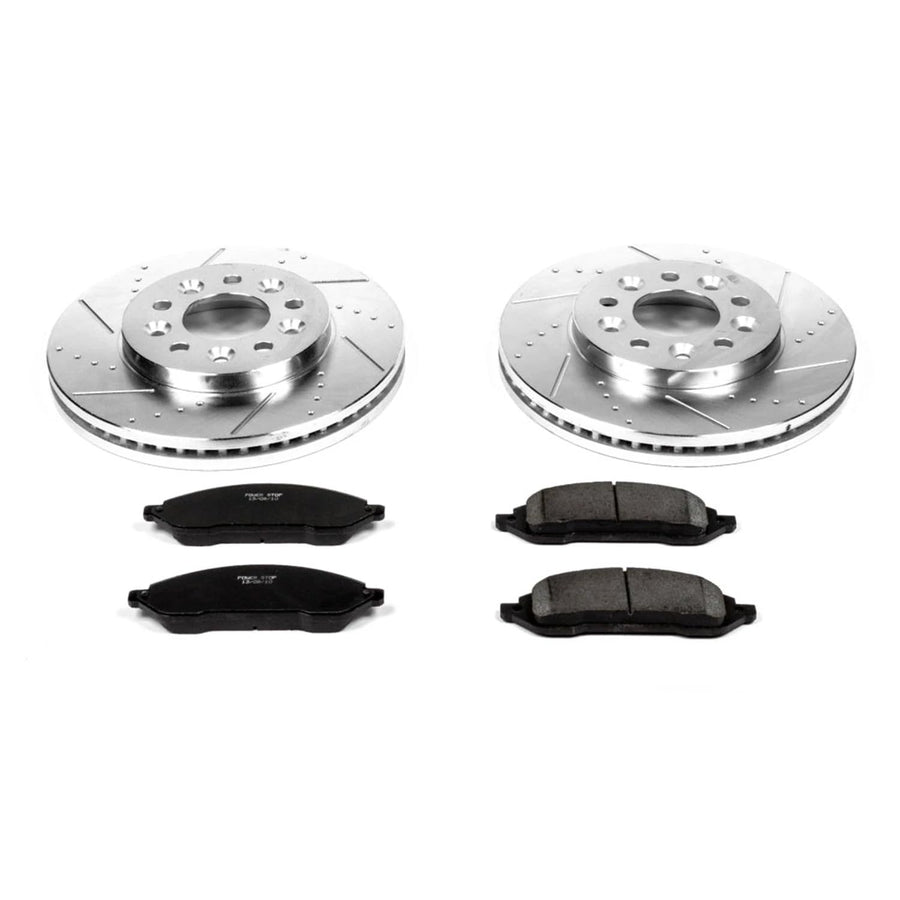 Power Stop K3051 Z23 Carbon Fiber Brake Pads with Drilled & Slotted Brake Rotors Kit For Ford Freestar 2004-2007 | Mercury Monterey 2004-2007 [Vehicle Specific]