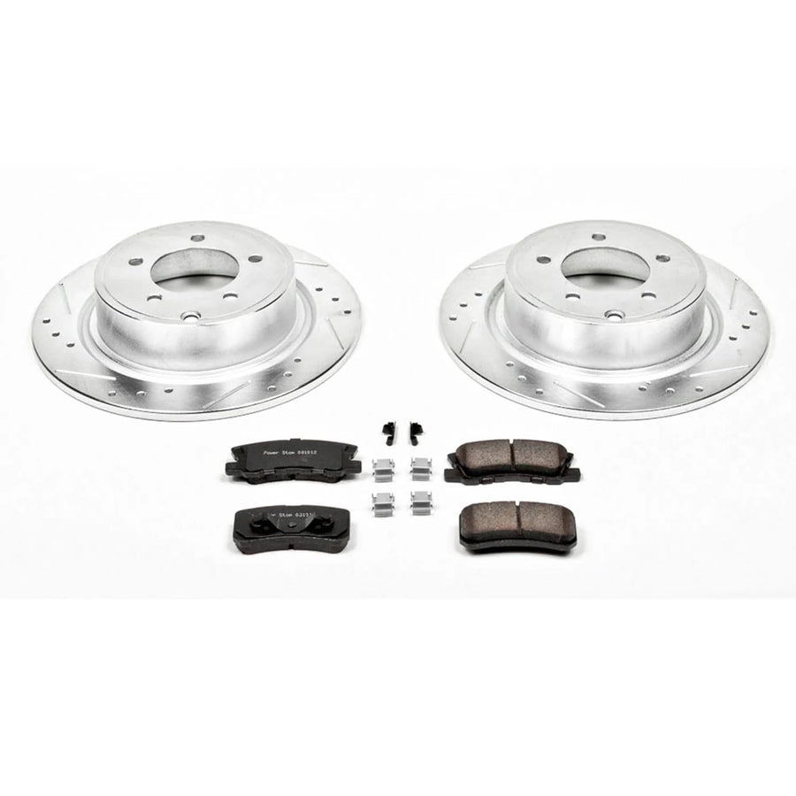 Power Stop K1630 Rear Brake Pads Z23 Carbon Fiber with Drilled & Slotted Brake Rotors Kit For 200, Sebring, Avenger, Caliber, Compass, Patriot, Lancer, Outlander, Outlander Sport [Model Specific]