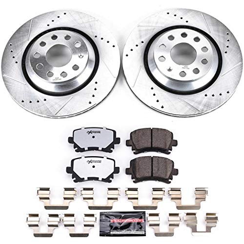 Power Stop K4628-26 Z26 Carbon Fiber Brake Pads Rear with Drilled & Slotted Brake Rotors Kit For VW CC, VW GTI, VW Golf R, VW Passat, Volkswage [Model Specific]