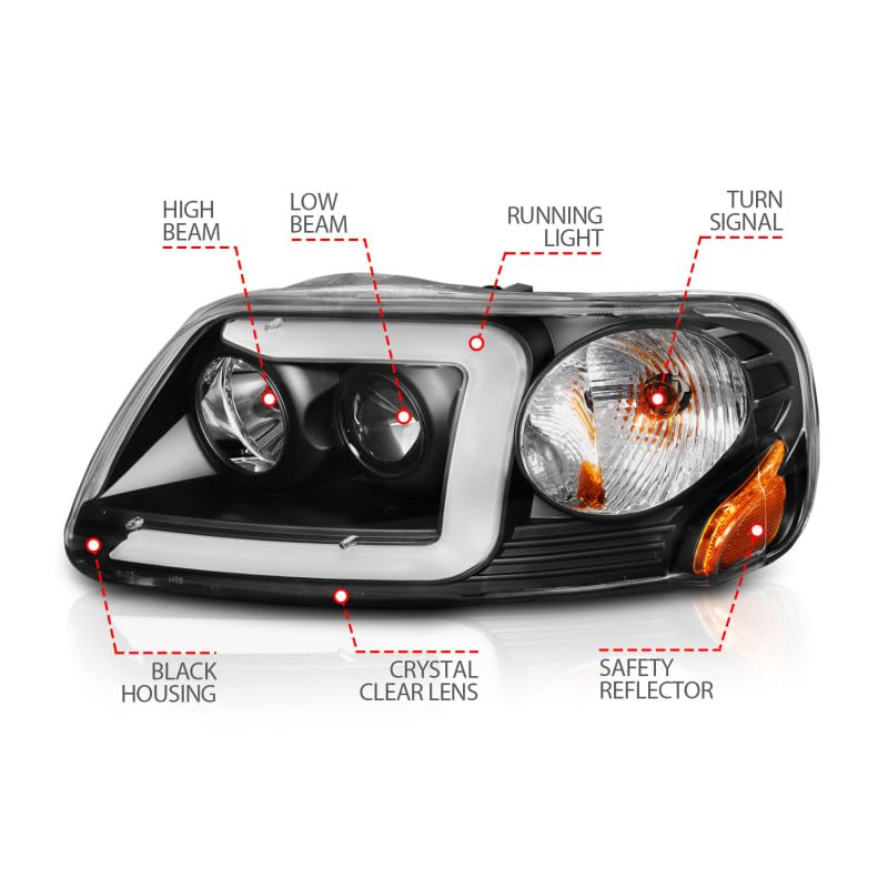 1997-2003 Ford F-150 ANZO (111503) Projector Headlights w/Light Bar Black Housing