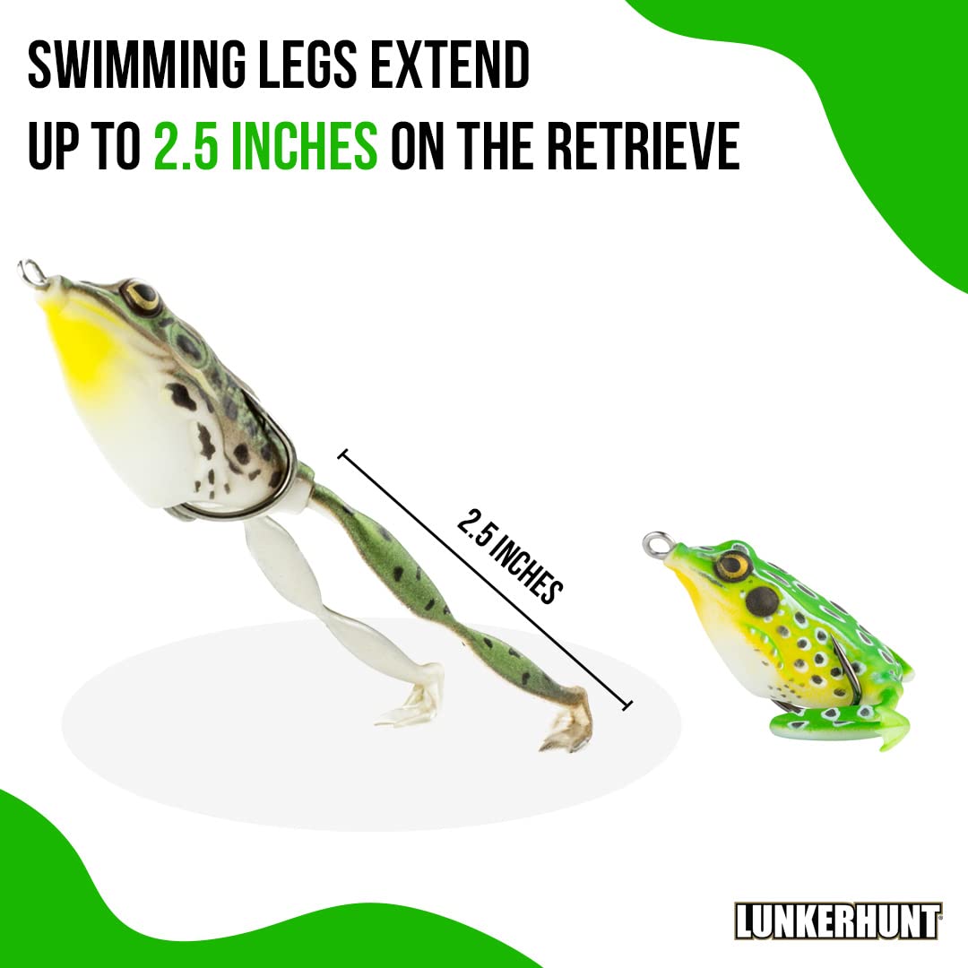 Pocket Frog Lure LUNKERHUNT for Bass Fishing | 1.75 Inch Topwater Fishing Lures with Weedless Hooks for Trout, Pike in Saltwater and Fresh Water