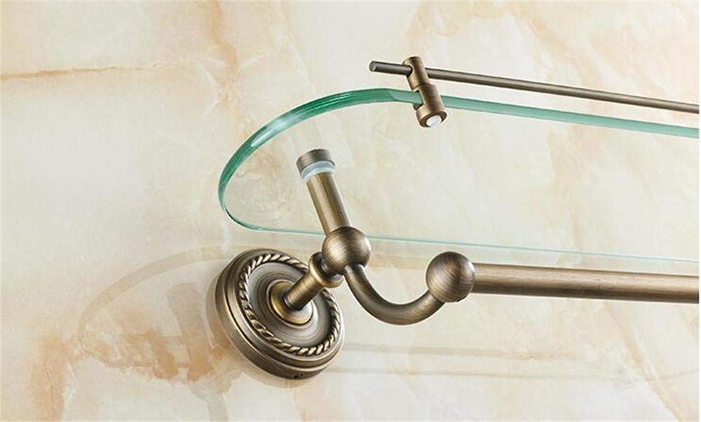 Bathroom Rack Single deck Glass with Towel Bar, Brass, Brushed, Antique Bathroom Cosmetic Storage Rack Bathroom Shelf