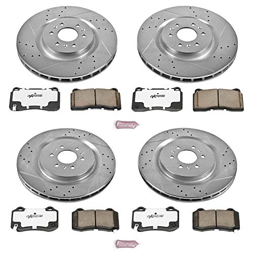 Power Stop K2881-26 Z26 Carbon Fiber Brake Pads Front and Rear with Drilled & Slotted Brake Rotors Kit For Cadillac CTS 2004-2007, Cadillac STS 2005-2011 [Model Specific]