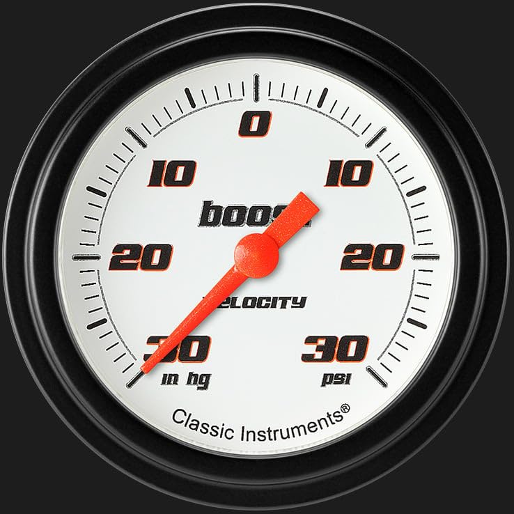 Velocity White Classic Instruments 2 5/8" Boost Vacuum Gauge Electric VS341WBLF