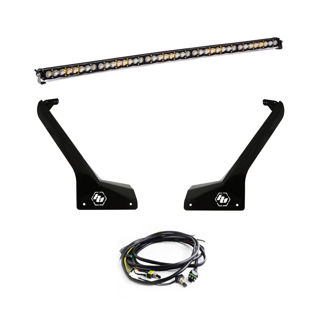Baja Designs 50-Inch S8 LED Bar Roof Mount Light Kit for Jeep Gladiator 2020-23, Wrangler JL 2018-23, Includes Switch Wiring Harness (Driving/Combo Lens; Clear)