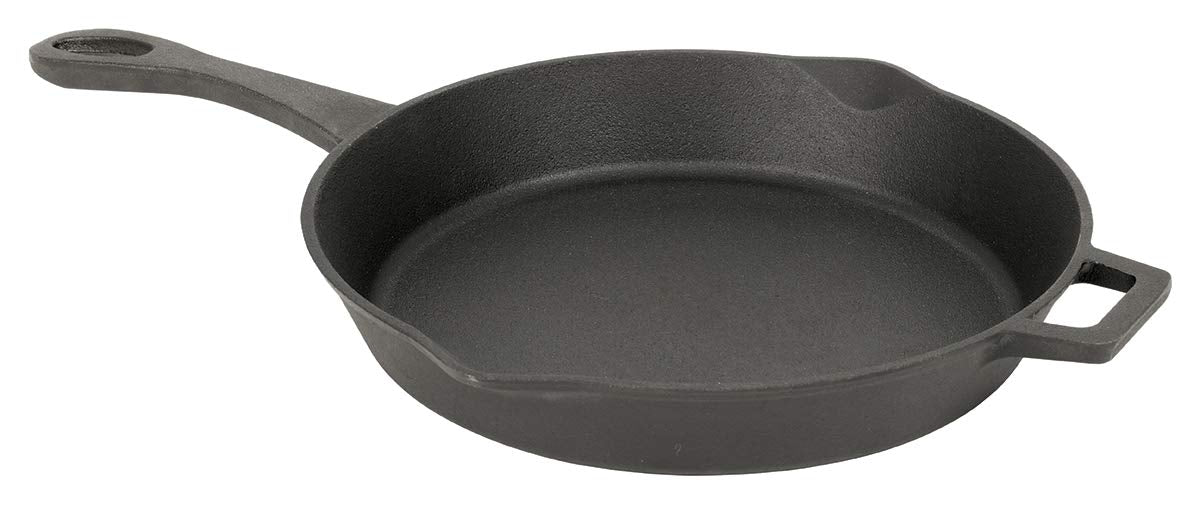 Bayou Classic 7432 Cast Iron 12-in Skillet Features Helper Handle and Pour Spouts Perfect For Searing Braising Frying and Baking Pies and Cobblers