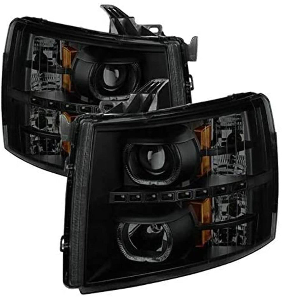 Chevy Silverado Xtune PRO-JH-CSIL07-CFB-BSM LED Halo Projector Headlight
