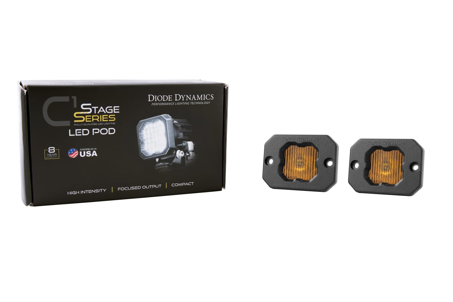 Diode Dynamics Yellow SSC1 SAE/DOT Fog Flush Mount LED Pod (pair), Fog w/Amber Backlight SAE