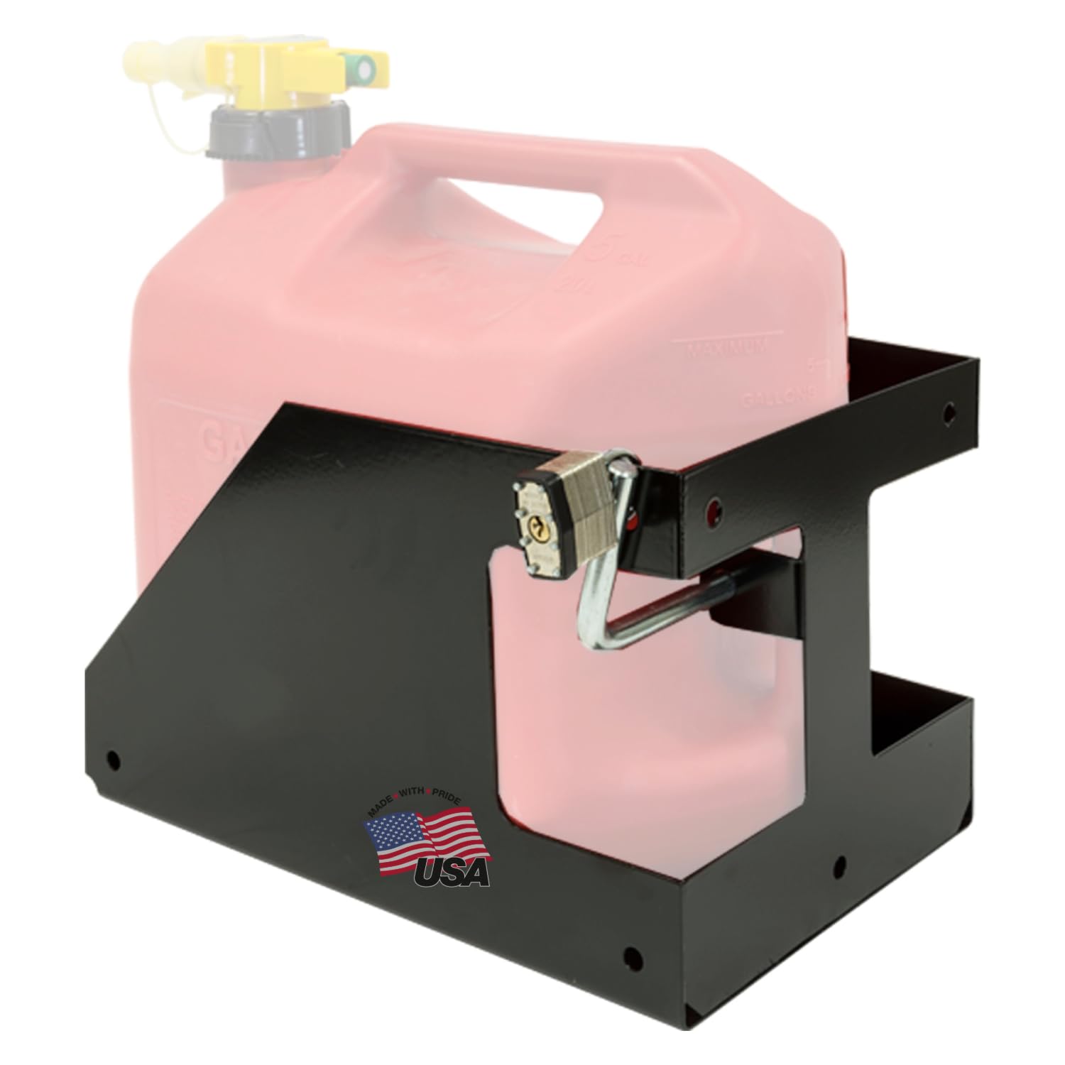 Locking Rack Buyers Products LT32 Gas Container Holder For Open & Closed Landscape Trailers, Made In The USA, Lawn Care Equipment, Secure Storage For Landscape Tools