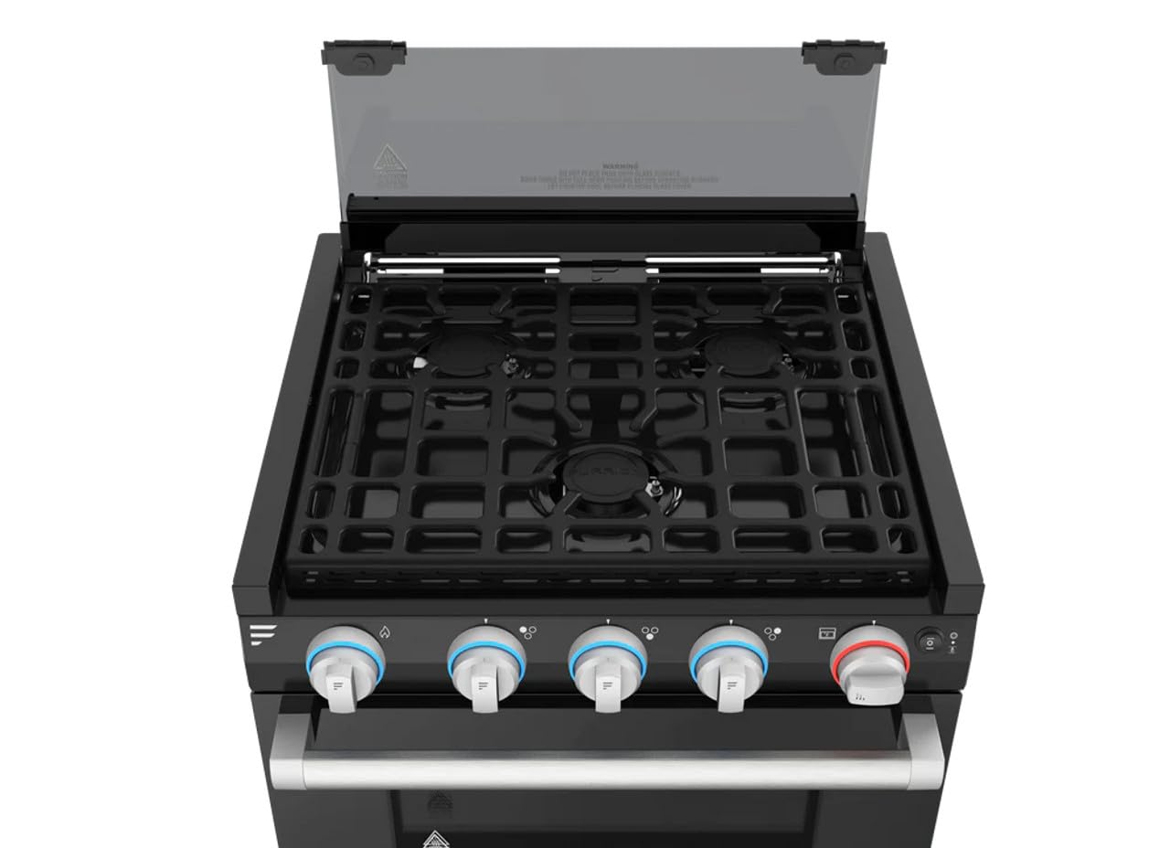 17" Furrion® All Glass Gas Range - 3-Burner - Led Knob - Black-Black