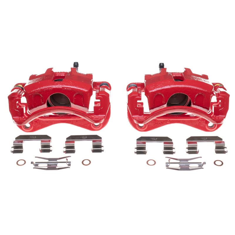 Power Stop Pair of High-Temp Red Powder Coated Calipers Front For Hyundai Elantra 2003-2005 [Model Specific]