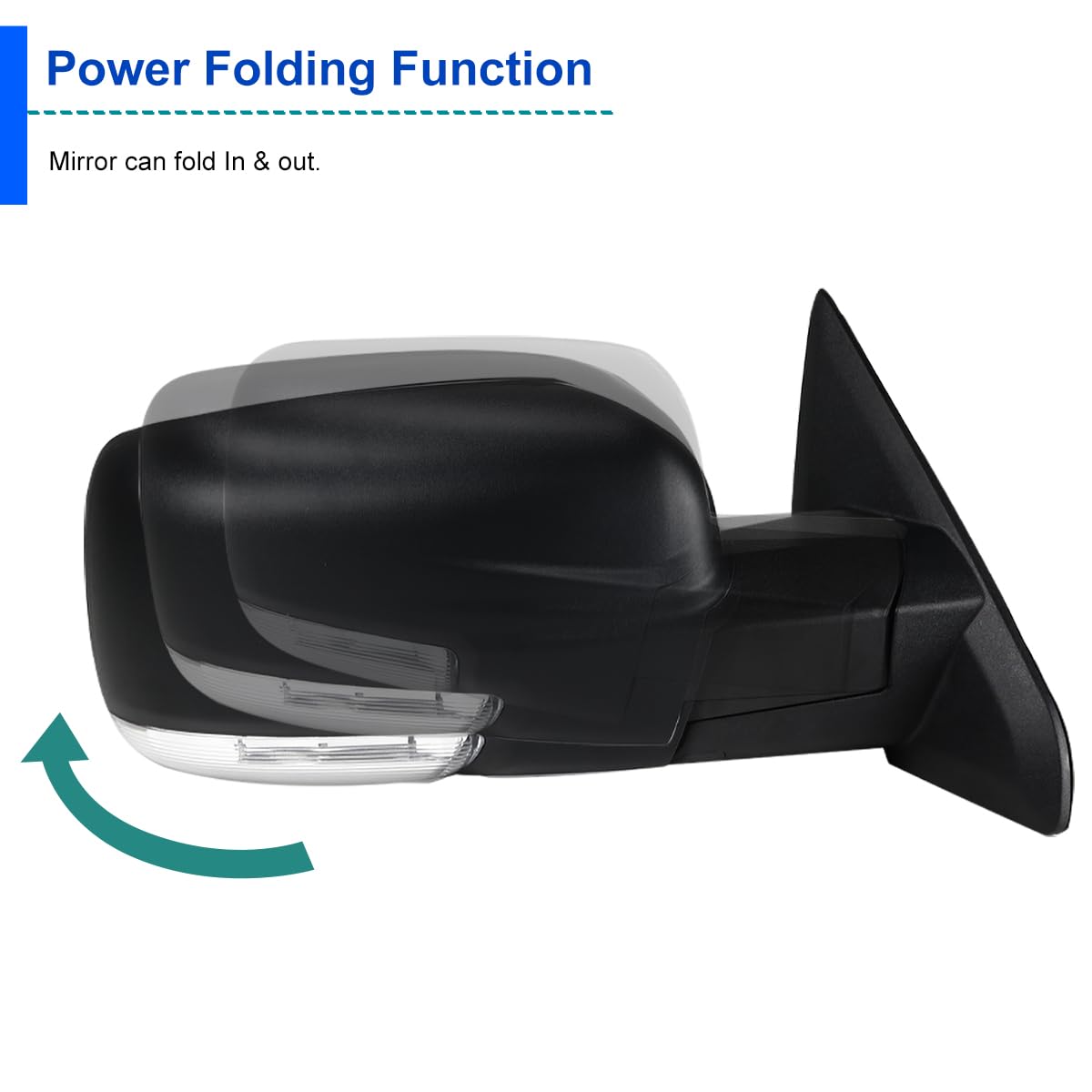 Right Passenger Side Mirror Spec-D Tuning LED Signal Power Fold Heated Compatible with 2013-2019 Dodge Ram 1500
