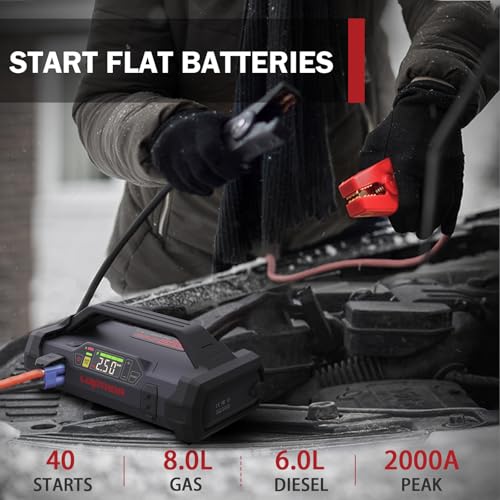 JA301 LOKITHOR Jump Starter with Air Compressor, 2000Amp 12V Portable Car Battery Booster Pack for Upto 8.0L Gas or 6.0L Diesel, 150 PSI Tire Inflator with Digital Screen, 30 Months Ultra-Long Standby