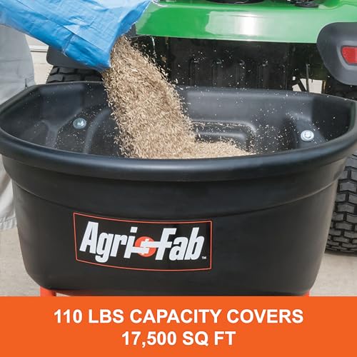 Tow-Behind Agri-Fab 45-0527 110 lb. Lawn & Garden Broadcast Spreader for Seed,Fertilizer,Salt,Ice Melt; Easy to use Flow Control from Seat of Riding Lawn Mower