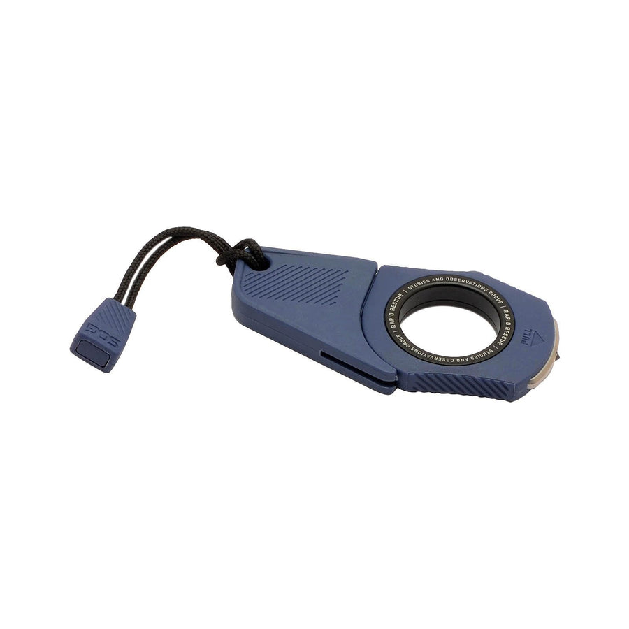 SOG Multi-Tool Rapid Rescue | Stainless Steel Seatbelt Cutter, GRN Handle, Aluminum Pull-Ring, Quick to Deploy from The Sheath, Midnight Blue