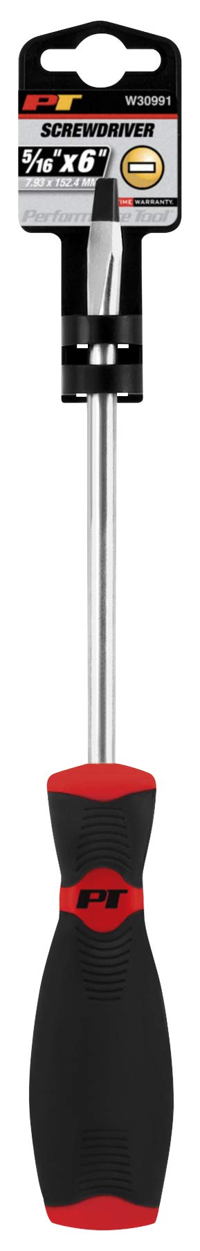 W30991 Performance Tool Black & Red Slotted Screwdriver, 5/16-Inch x 6-Inch