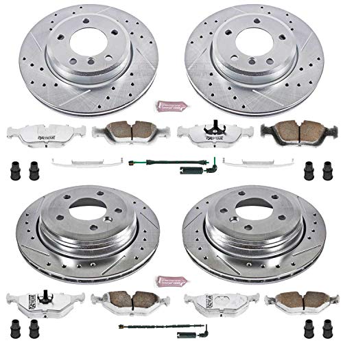 Power Stop K874-26 Z26 Carbon Fiber Brake Pads Front and Rear with Drilled & Slotted Brake Rotors Kit For BMW 325xi 2001-2005 [Model Specific]