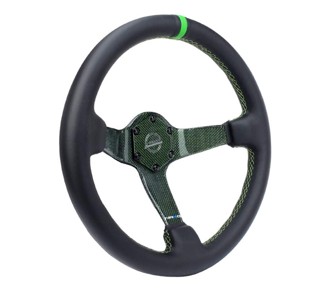 NRG Innovations Carbon Fiber Steering Wheel NRG-RST-036CF-GN 350mm Green Carbon Fiber, Green Stiching, Green Center Mark, Leather Wrapped