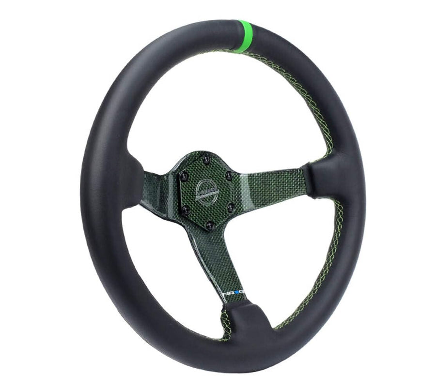 NRG Innovations Carbon Fiber Steering Wheel NRG-RST-036CF-GN 350mm Green Carbon Fiber, Green Stiching, Green Center Mark, Leather Wrapped