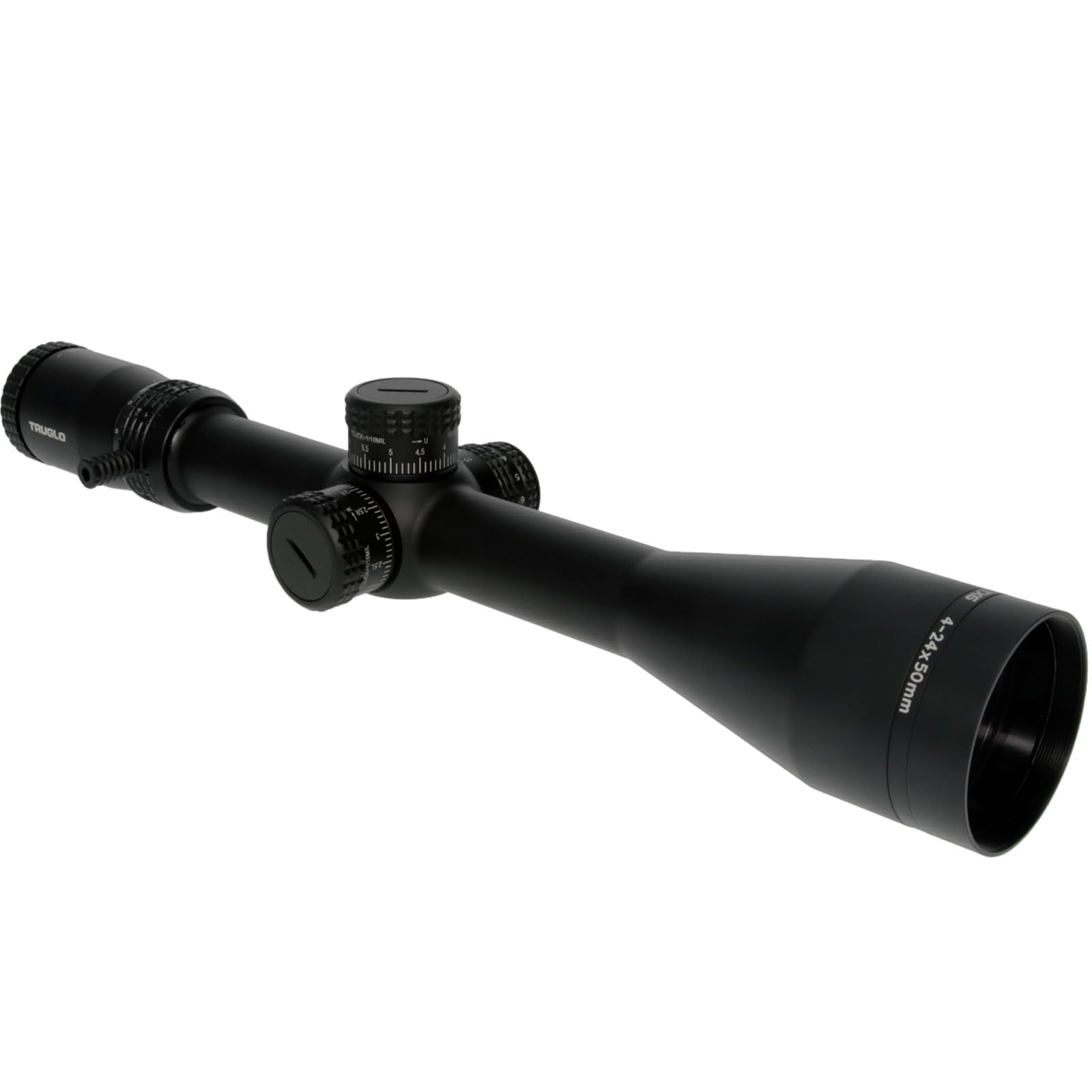 TX6 TRUGLO FFP Tactical Hunting Shooting Durable Waterproof Fogproof Shock Resistant One-Piece 30mm Aluminum Tube Illuminated MRAD Mil-Dot Reticle Riflescope | 3" Sunshade Included | 4-24 x 50mm