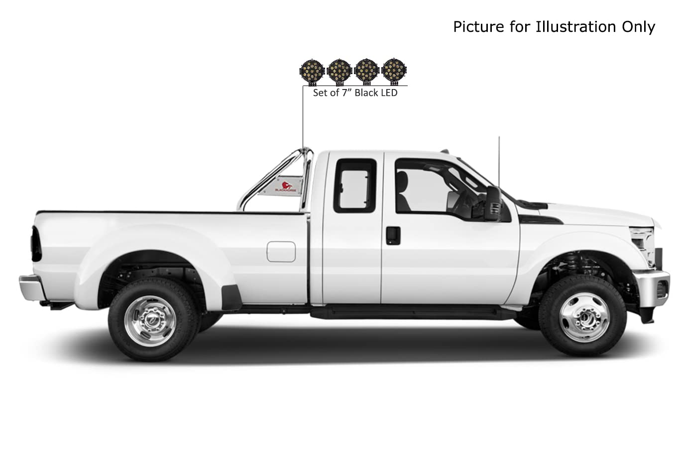 Classic Black Horse Roll Bar incl. Pair of 7.0" Dia.LED Lights w/Black Trim Rings Stainless Steel Compatible with 99-24 Ford F-250/F-350 Super Duty|1999-2024 Ford F-450 Super Duty-RB015SS-PLB