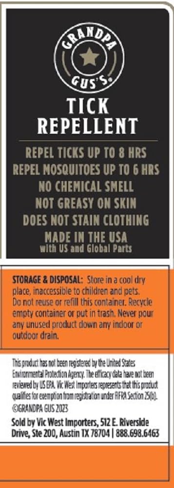 Natural Tick Repellent Spray Grandpa Gus's with Essential Oils - for Humans, DEET-Free, Up to 8 Hours of Protection, Camper Essentials, Safe Around Kids and Dogs, 4 oz (Pack of 2)