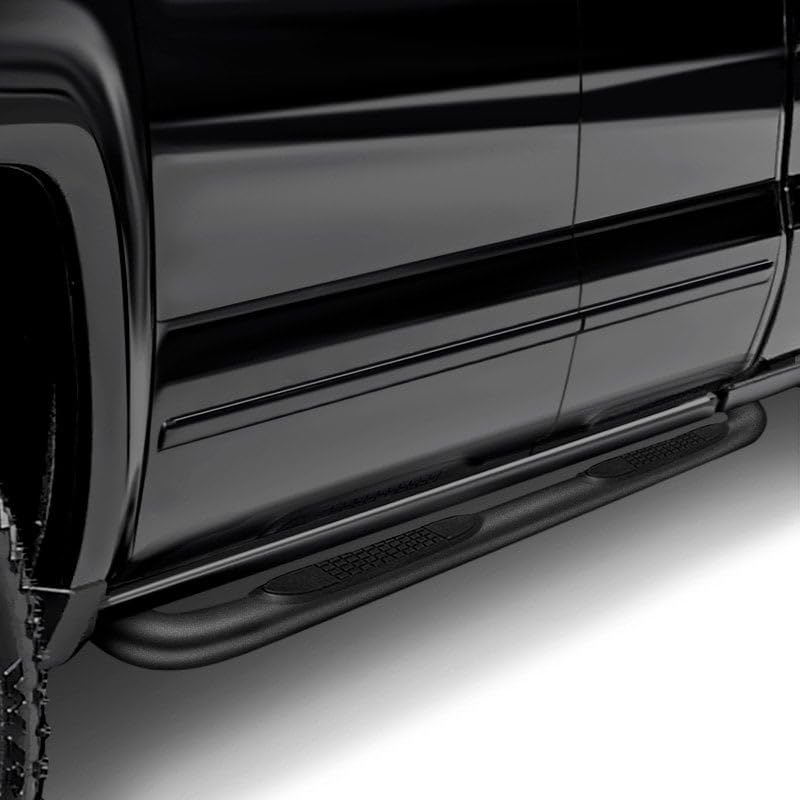 TrailFX 3 Inch Round Nerf Bar Bent Side Steps Fits 2009-2014 Ford F-150 Standard Cab Black Powder Coated Steel with Step Pad Rocker Panel Mount TrailFX 1130301093 Truck Side Steps Nerf Bar