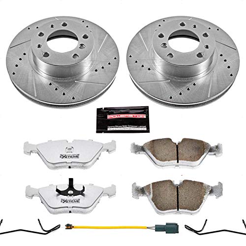 Power Stop K7331-26 Z26 Carbon Fiber Brake Pads Front with Drilled & Slotted Brake Rotors Kit For BMW 735i 1987-1989, BMW 735iL 1988-1989 [Model Specific]