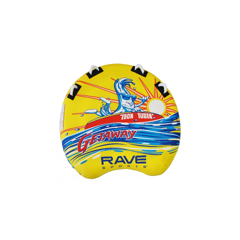 Rave Sports Boat Towable Tube Getaway for 1-2 Riders, Heavy-Duty Durable Construction for Pulling Behind Boat, Skim-Fast Bottom Coating for Extra Glide