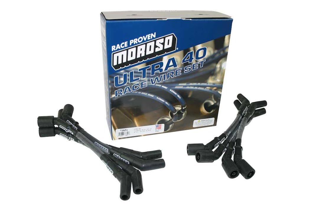 Moroso ULTRA WIRE SET 40, SLVD, GM LS, 9.75 IN, 135 DEG., BLACK