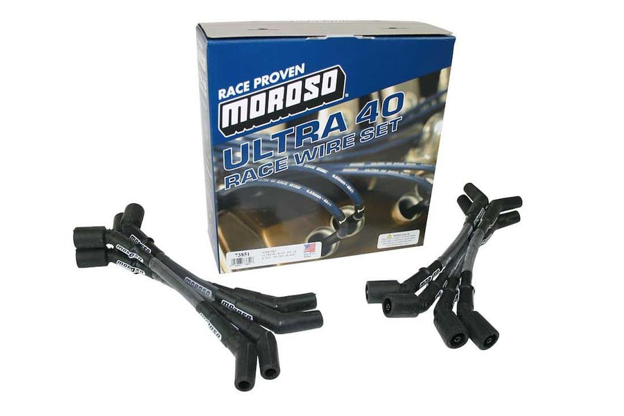 Moroso ULTRA WIRE SET 40, SLVD, GM LS, 9.75 IN, 135 DEG., BLACK
