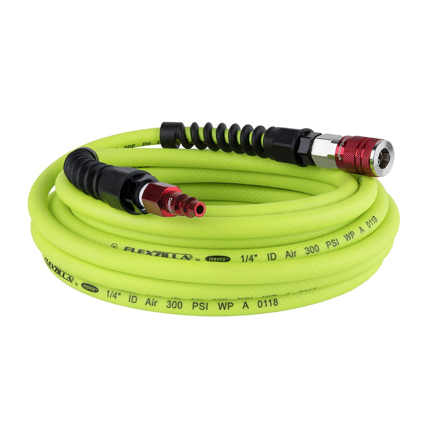 Flexzilla Pro Air Hose with Industrial Type D ColorConnex Coupler and Plug, 1/4 in. x 25 ft. - HFZP1425YW2-D