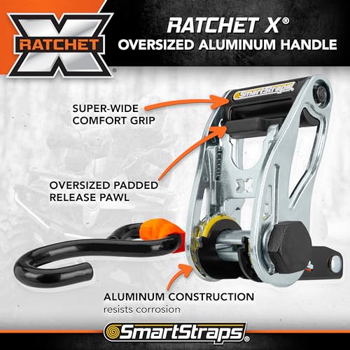 SmartStraps WINSTON PROD 14’ Premium Ratchet Straps, 4 Pack – 3,000lbs Break Strength, 1,000lbs Safe Work Load – Haul Heavy-Duty Loads Such As Boats and Appliances
