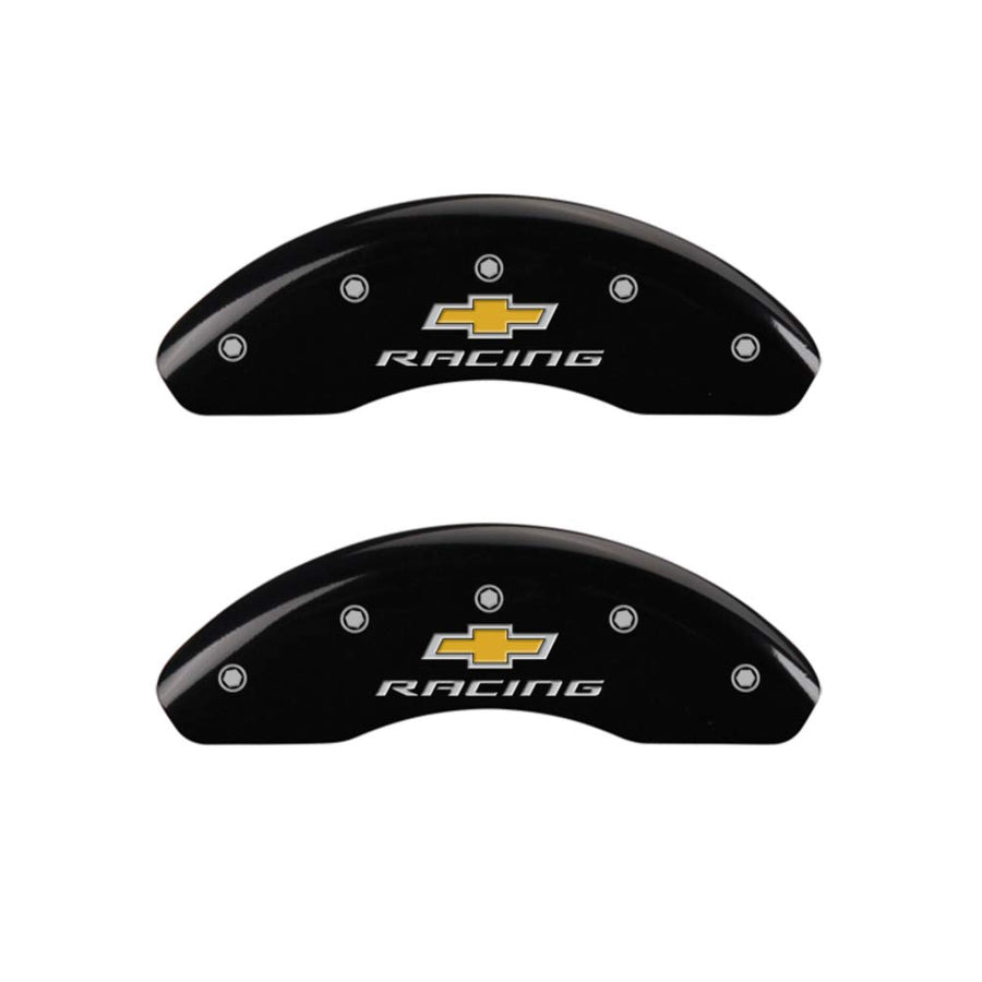 MGP Caliper Covers Set of 4 14244SBRCBK, Engraved Front and Rear: Chevy Racing, Black Powder Coat Finish, Silver Characters