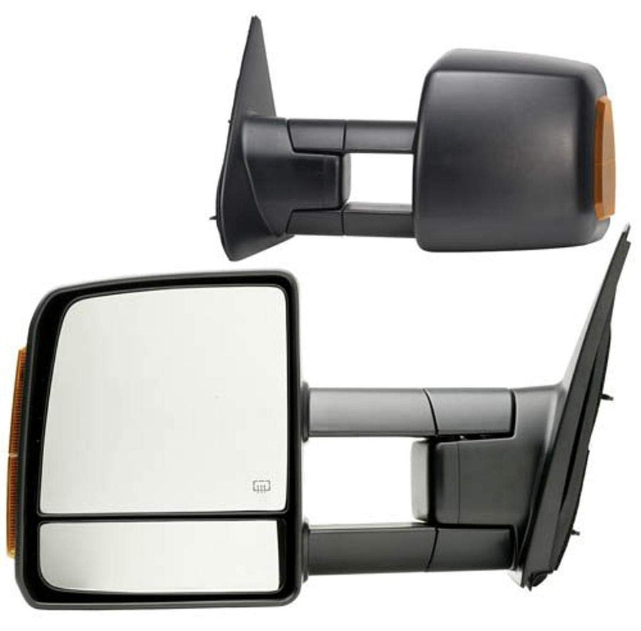 Fit System Towing Mirror Pair 70103-04T for Toyota Tundra Pick-Up, Sequoia, w/Turn Signal & Running Lights, extendable, Dual Mirror, Textured Black, Foldaway