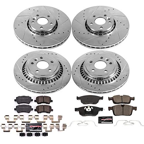 Power Stop K7643 Z23 Carbon Fiber Brake Pads Front and Rear with Drilled & Slotted Brake Rotors Kit