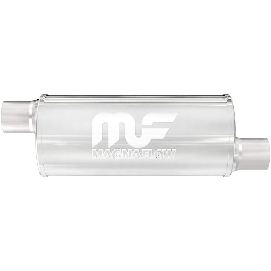 Performance MagnaFlow Exhaust Muffler 12634: 2"/2" Inlet/Outlet, 6x6x14" Round, Stainless Steel, Satin Finish