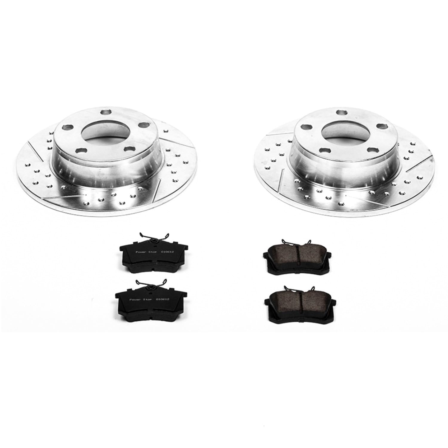 Power Stop K4845 Z23 Rear Carbon Fiber Brake Pads with Drilled & Slotted Brake Rotors Kit For Audi A6 Quattro 1999-2004 [Model Specific]