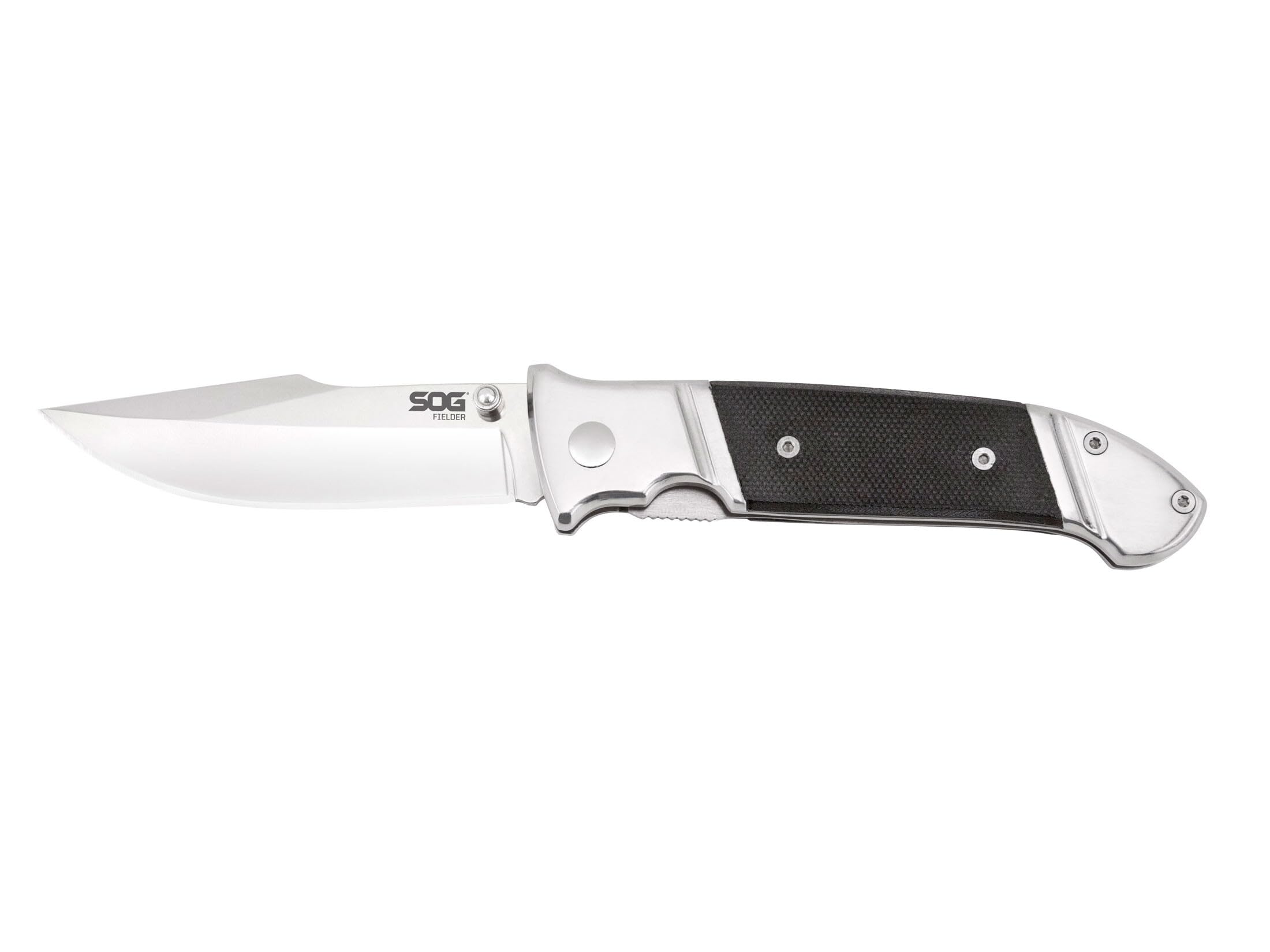 Fielder SOG G10 Folding Pocket Knife - Easy Open 3.3 Inch Foldable Knife Blade w/ EDC Knife Handle and Clip, Stainless Steel Do-It-All Knife (FF38-CP), Black