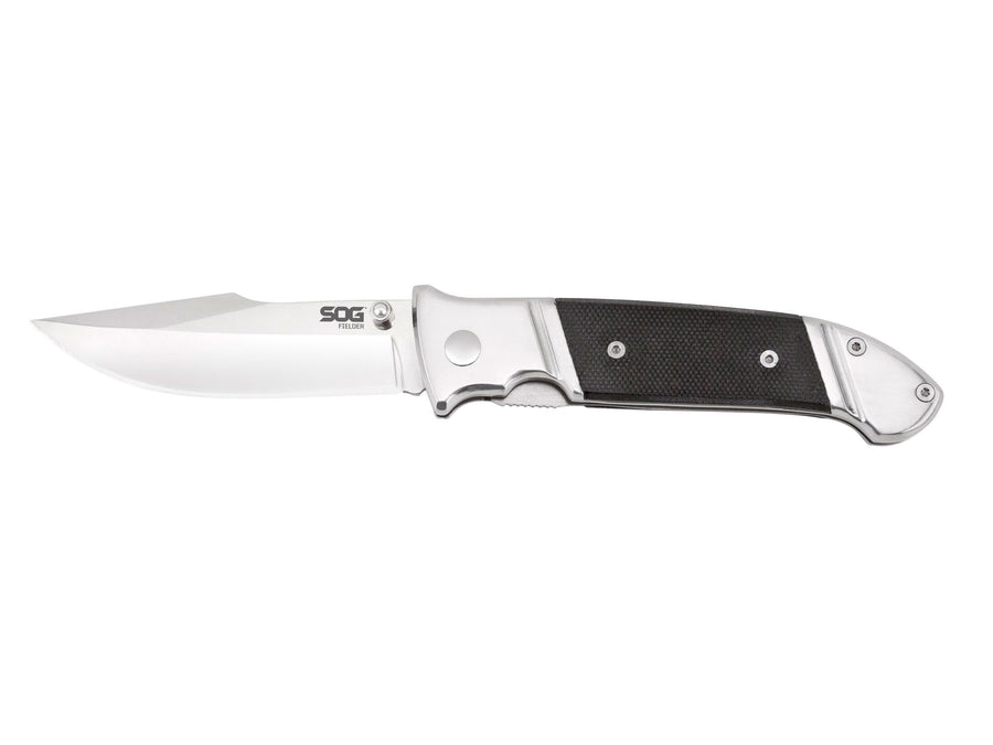 Fielder SOG G10 Folding Pocket Knife - Easy Open 3.3 Inch Foldable Knife Blade w/ EDC Knife Handle and Clip, Stainless Steel Do-It-All Knife (FF38-CP), Black