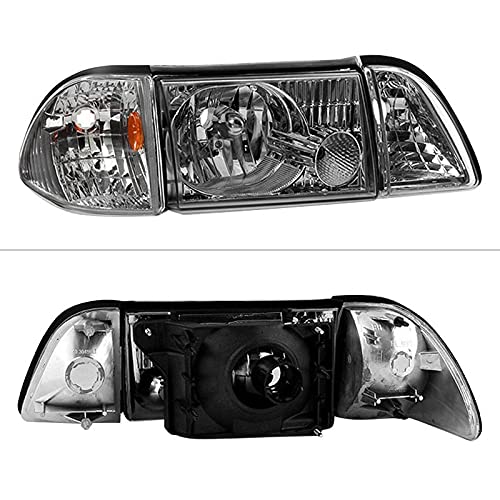 Headlight Xtune HD-JH-FM87-6PC-AM-C (Ford Mustang 87-93 OEM style s with Corner Parking Lights 6pcs Amber - Chrome)