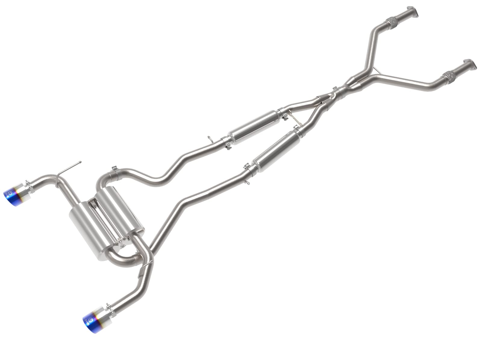 aFe Power 2-1/2 IN 304 Stainless Steel Takeda Cat-Back Exhaust System w/Blue Flame Tips Fit Infiniti Q50 14-15 V6-3.7L 49-36136-L