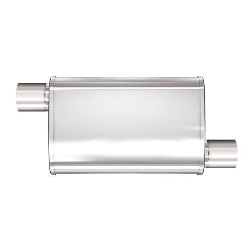 Performance MagnaFlow Exhaust Muffler 13235: 2.25"/2.25" Inlet/Outlet, 4x9x14" Oval, Stainless Steel, Satin Finish