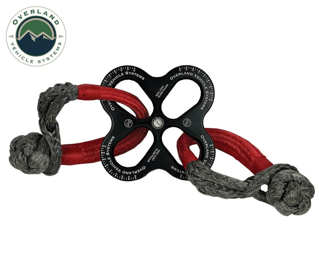 R.D.L. Overland Vehicle Systems 8" Recovery Distribution Link 45,000 lb. Black and (2) 5/8" Soft Shackles Combo Kit - for Use in Automotive Recovery and Towing