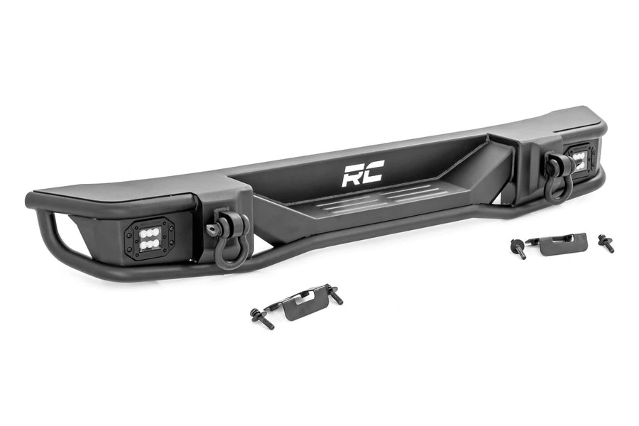 Rough Country Rear Tubular Bumper with LED Lights for Jeep Wrangler JK & Unlimited (2007-2018) - Includes Dual 2" Flush Mount LED Cubes, D-Rings