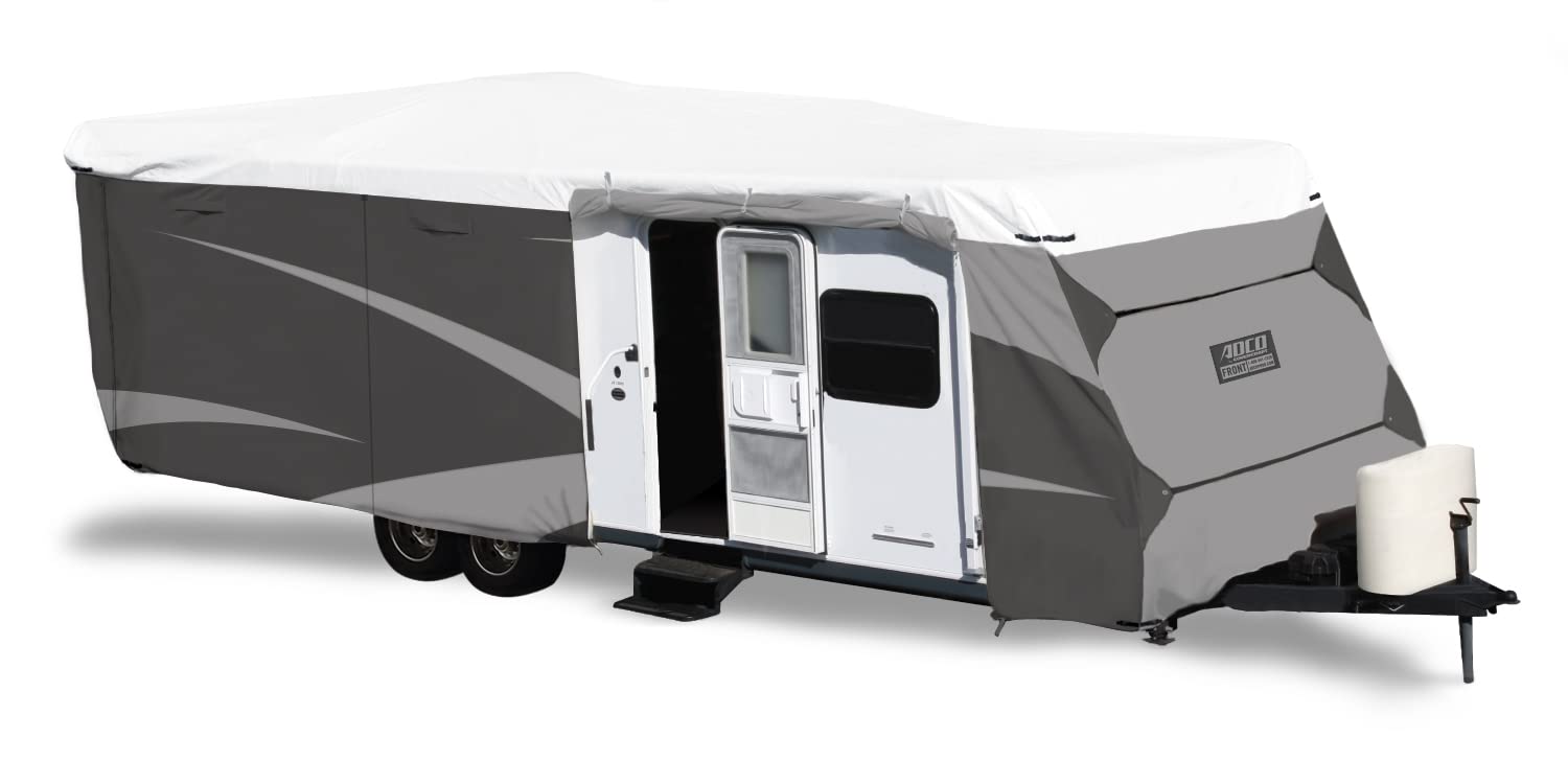 Designer Series ADCO Olefin HD Travel Trailer Cover 26' 1" - 28' 6", Gray/White