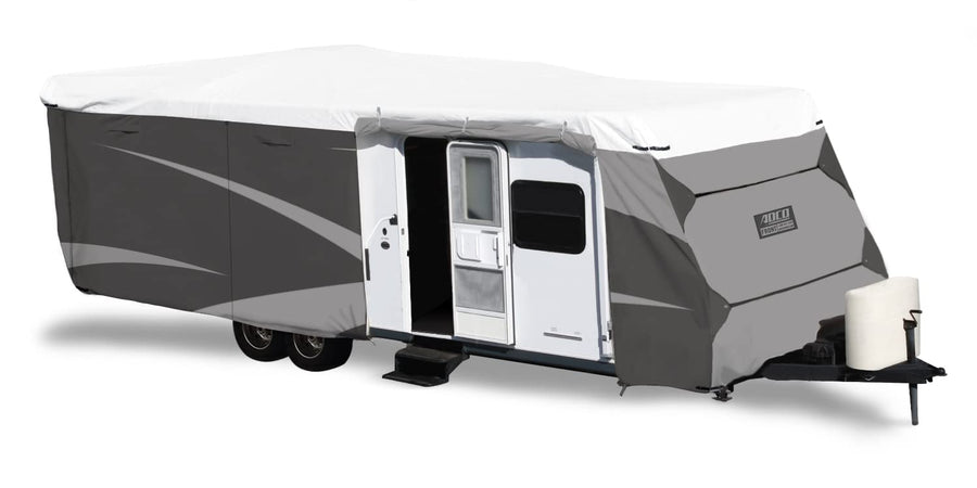 Designer Series ADCO Olefin HD Travel Trailer Cover 26' 1" - 28' 6", Gray/White