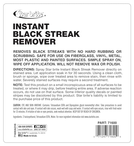 Instant Black Streak Remover STAR BRITE – Easy Wipe-Off Formula for Fiberglass, Vinyl, Metal, and Painted Surfaces - 1 GAL (071600N)