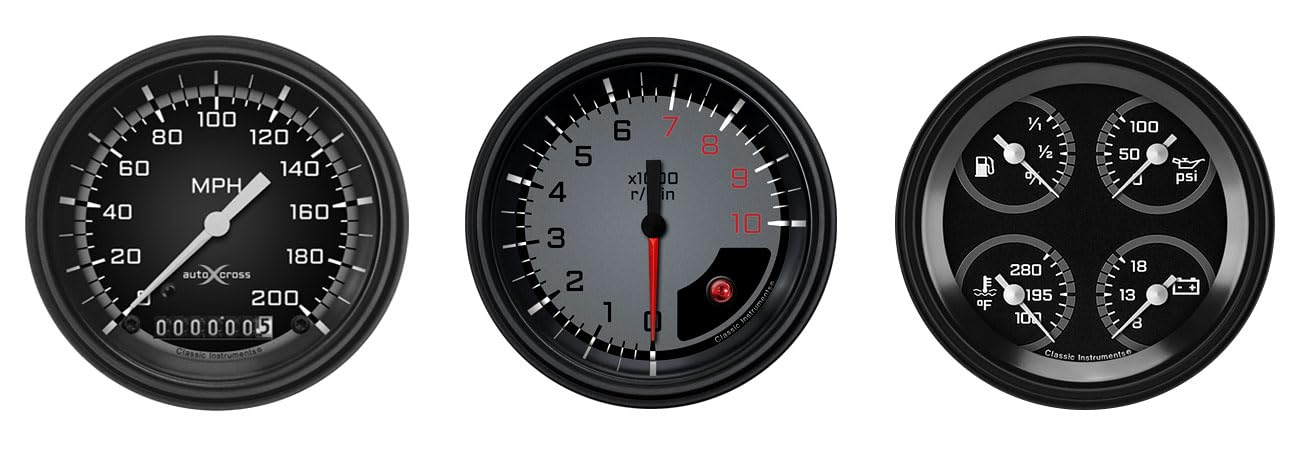 AX03GBLF Classic Instruments Autocross Gray 6 Gauge Set