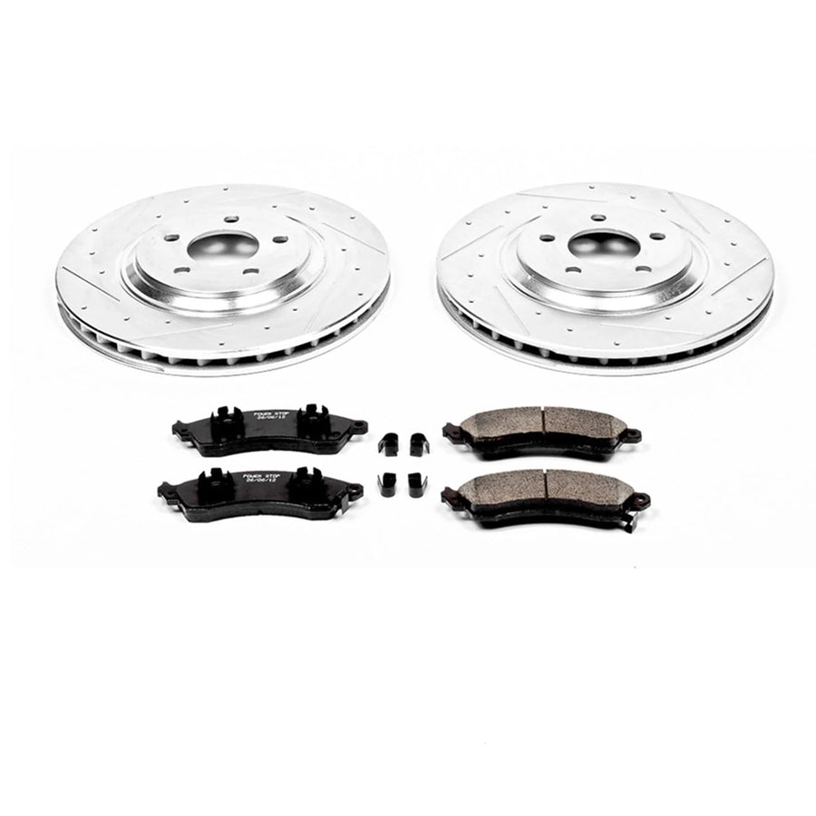 Power Stop K1304 Z23 Carbon Fiber Brake Pads with Drilled & Slotted Brake Rotors Kit For Ford Mustang 1994-1999, Ford Mustang 2001, Ford Mustang 2003-2004 [Model Specific]